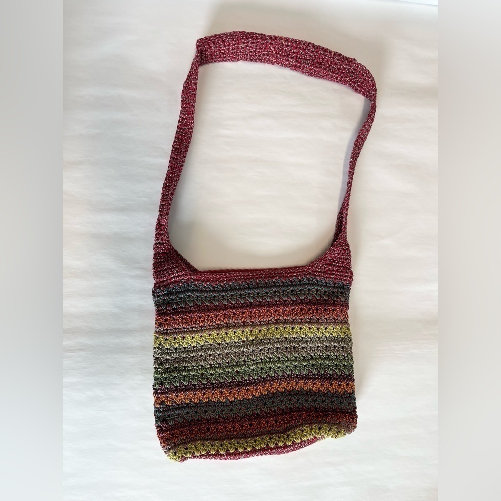 The SAK crochet shoulder bag purse red green orange Boho Hippie chic casual Y2K - Picture 3 of 9